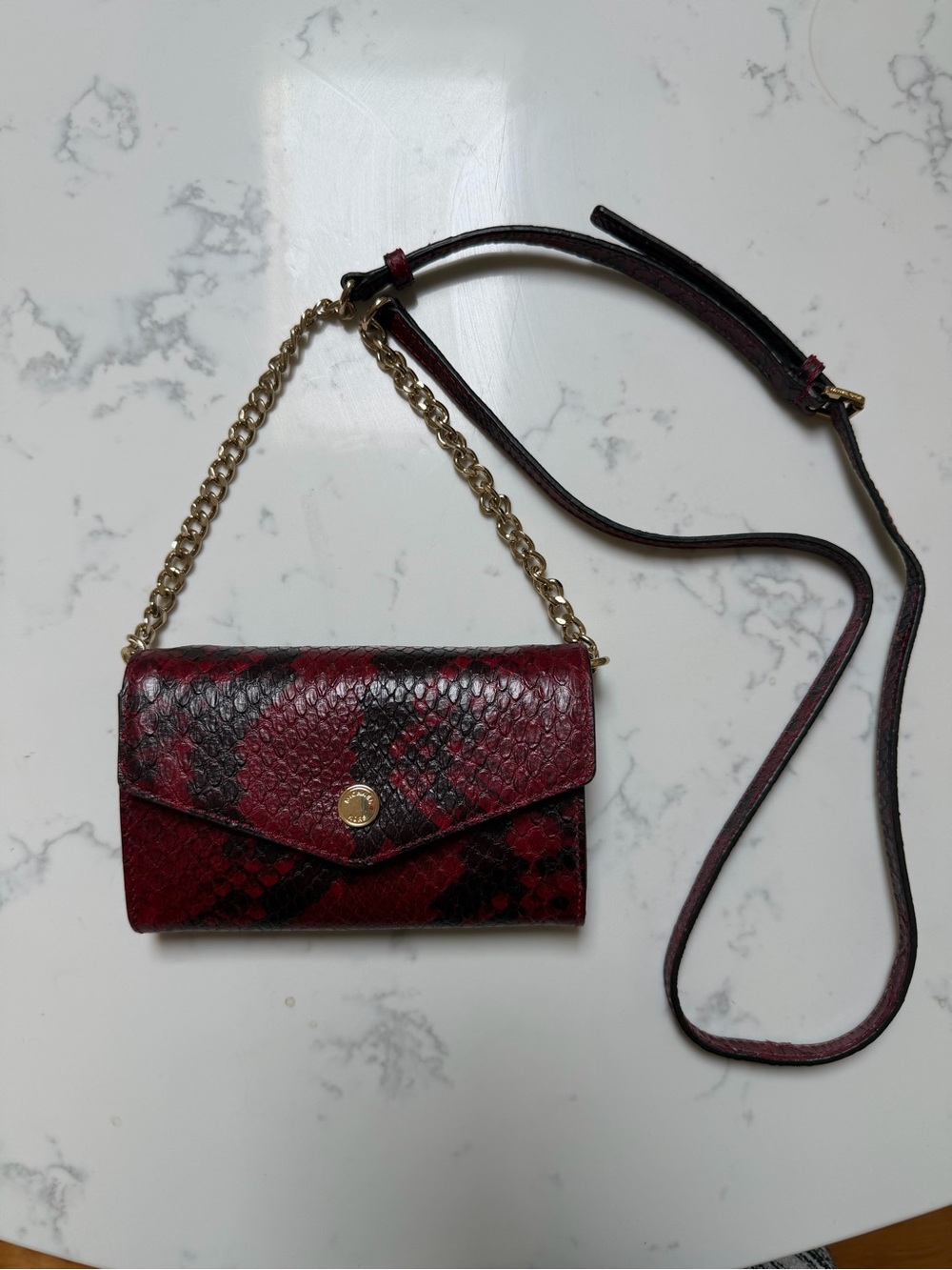 Michael Kors Red Snakeskin Embossed Crossbody Wallet Chain Bag